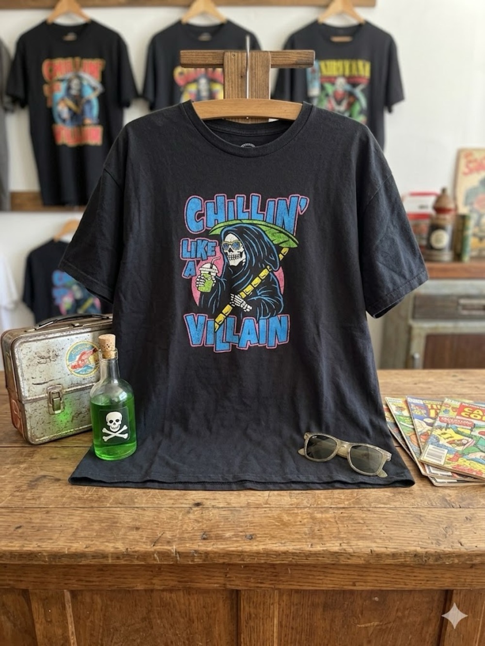 Black Graphic Short-Sleeve Tee — Chillin' Like a Villain